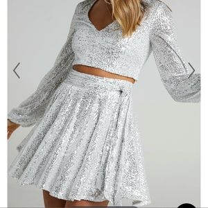 2 Piece Silver Sequin Set